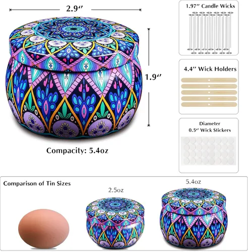 Miniatura 4 de Domivirgo 24 latas de velas vacías de 5.4 onzas con tapas, kit simple de fabricación de velas, incluye mechas, soportes y calcomanías, recipientes