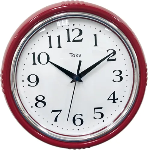 Miniatura 3 de Lily's Home Reloj de pared retro, diseño vintage de 9.5 pulgadas, movimiento de cuarzo silencioso sin tictac, funciona con pilas, perfecto para Rojo
