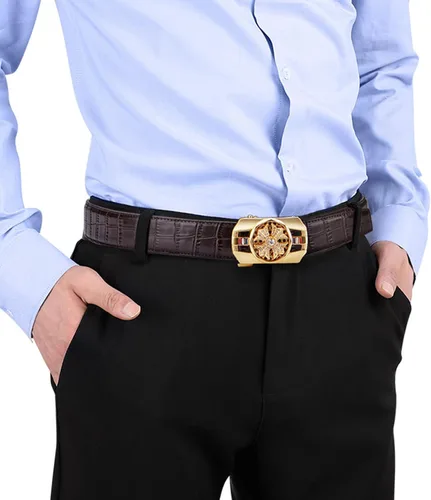 Miniatura 2 de Cinturón de trinquete para hombre cinturón de cuero con hebilla automática de aleación tendencia a la moda con caja de regalo