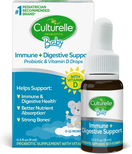 Culturelle Gotas probióticas para bebés + vitamina D, apoyo para la salud inmune y digestiva para bebés, bebés y recién nacidos de 0 a 12 meses,