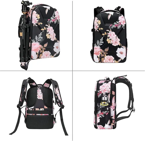Miniatura 5 de MOSISO Mochila para cámara, bolsa para cámara DSLR/SLR/sin espejo de fotografía Peonía, funda rígida impermeable con soporte para trípode
