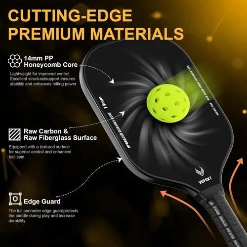 Miniatura 2 de Pickleball Paddles Set of 2/4, USAPA Approved Carbon Fiber Surface Pickle Ball Set - 14mm PP Honeycomb Core of Lightweight Pickleball Rackets Juego