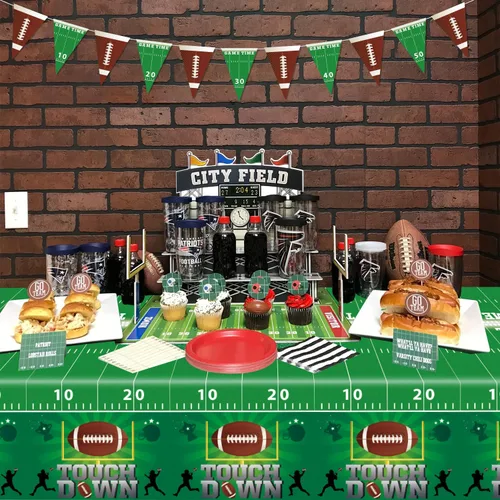 Miniatura 7 de Paquete de 4 manteles de fútbol americano, fundas para mesa de cumpleaños, fiesta temática de fútbol, mantel desechable para mesa de retorno