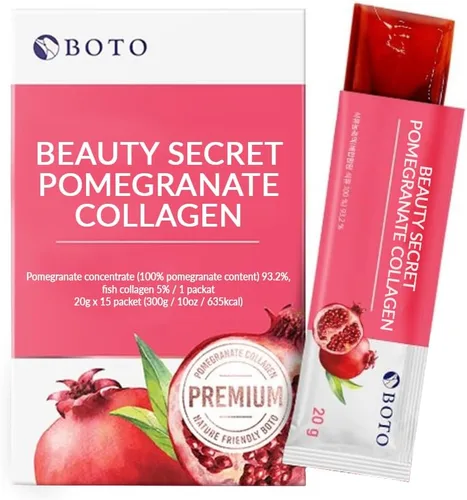 BOTO Beauty Secret - Colágeno de granada 0.71 oz, gelatina de colágeno coreano Beauty, colágeno de pescado de bajo peso molecular, sabor a granada,