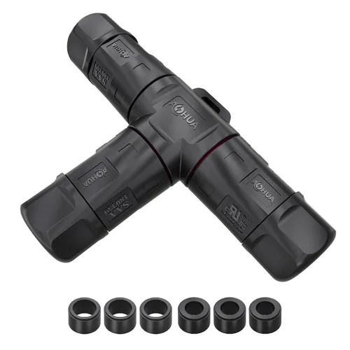AOHUA Caja de conexiones 3 vías M23 3-Pin conector impermeable, 500V/35A, conector de cable eléctrico en forma de T IP68 para cable de Ø10-0.591 in,