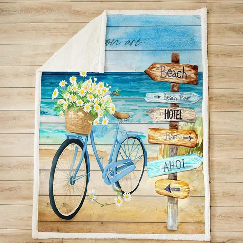 Miniatura 2 de Manfei Manta de playa de verano, manta floral de bicicleta para sofá, manta de cama de tablones de madera rústica para niños y niñas, decoración