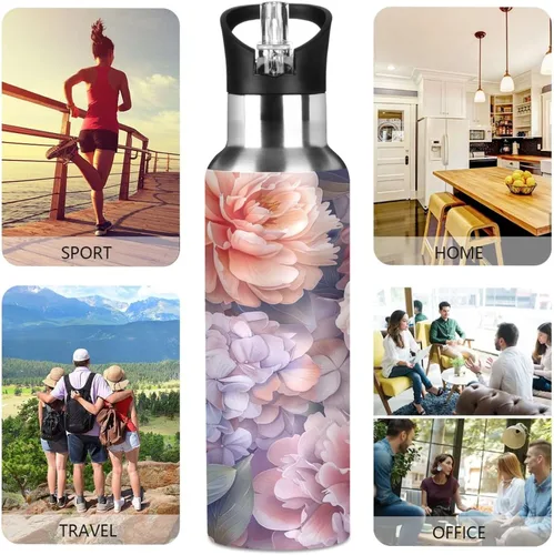 Miniatura 5 de BPA-Free Sport Water Bottle Insulated 20 Oz, Stainless Steel Vacuum Insulated Water Bottle for Gym Outdoor Travel School, Watercolor Peonies