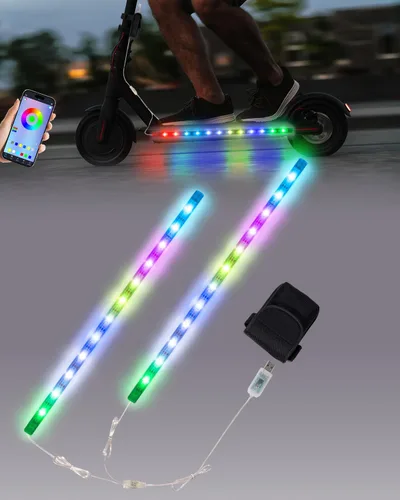 JUSJUBR Luces LED para scooter, múltiples colores y modos de iluminación, control de aplicación, luces coloridas para patineta de bicicleta con caja