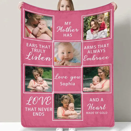 Miniatura 13 de D-Story Manta personalizada para el día de la madre con fotos: fabricada en Estados Unidos, regalos personalizados de hija e hijo, manta de fotos