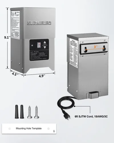 Miniatura 7 de SURAIELEC Transformador de paisaje de bajo voltaje, transformador de luz al aire libre de 300 W con temporizador y sensor de fotocélula, 120 V a 12
