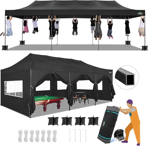 Miniatura 21 de COBIZI Toldo de 10 x 20 pies con paredes laterales, carpa de fiesta resistente para fiestas, bodas, tienda de campaña portátil plegable fácil
