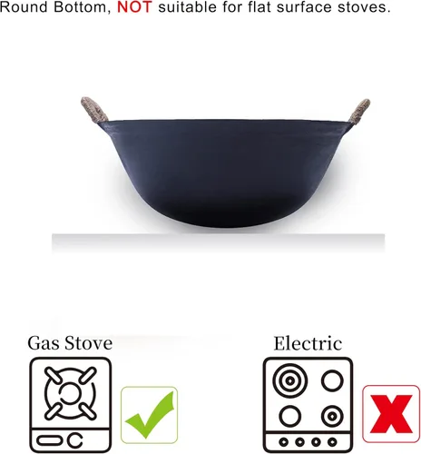 Miniatura 4 de ZhenSanHuan Wok de hierro fundido hecho a mano, sin revestimiento, sin pintura, saludable y duradero (11.8 pulgadas)