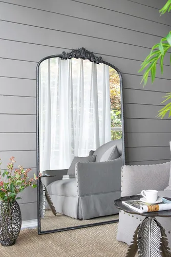 Miniatura 4 de A&B Home - Espejo de cuerpo completo, 66 x 36 pulgadas, espejo grande negro con marco de metal, espejo arqueado para colgar o apoyarse contra