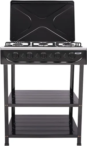 Miniatura 2 de Estufa de gas natural de 5 quemadores, soporte extraíble, estufa de gas portátil para cocina, RV, apartamento, cocina al aire libre (negro)