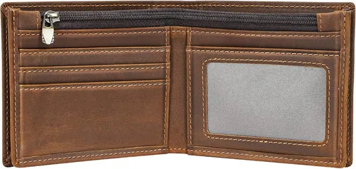 Polare - Cartera plegable de piel de caballo loco natural para hombre, con bloqueo RFID