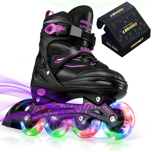 Patines en línea ajustables para niños y niñas de 4 a 12 años, cuchillas de patines para niños con ruedas completamente iluminadas, divertidos