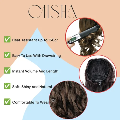 Miniatura 4 de CAISHA Extensiones de cola de caballo de 18 pulgadas, mezcla de marrón claro ondulado voluminoso PH27 mezcla marrón claro #6T27 PH27