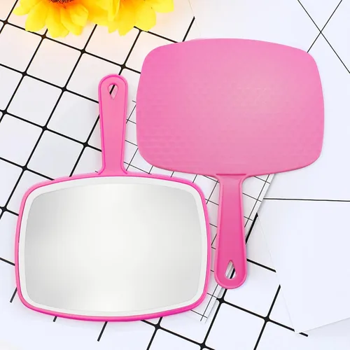 Miniatura 7 de Espejo de mano portátil con agujero para colgar en el mango, 2 piezas, rosa 10.4 pulgadas de largo x 7.4 pulgadas de ancho