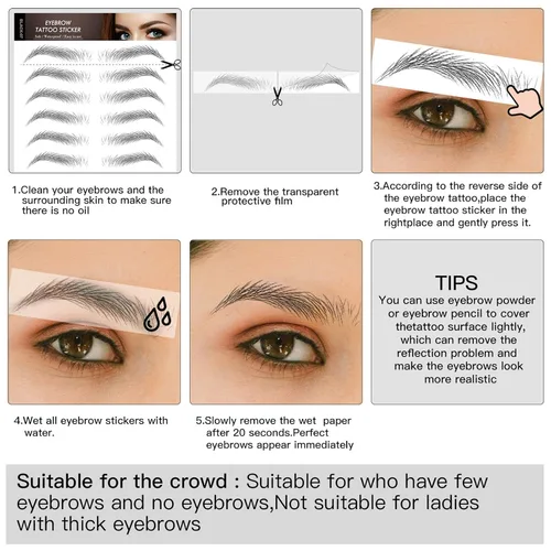 Miniatura 7 de Aresvns Tatuaje de cejas para hombres. Cejas falsas realistas, 88 pares de calcomanías de transferencia de cejas de imitación 4D, tamaños adecuados