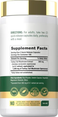 Miniatura 2 de Carlyle Cápsulas de hongos de cola de pavo 1200 mg 200 unidades Extracto sin OMG y sin gluten