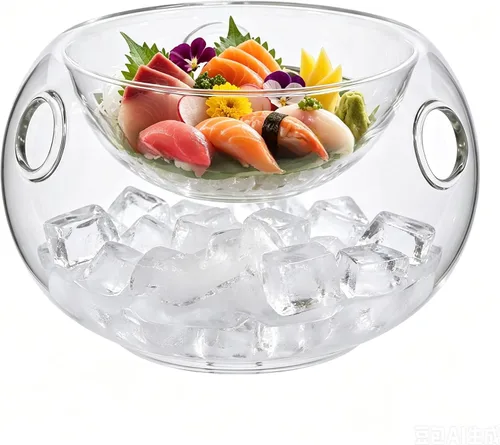 Kichvoe Cuenco de hielo seco de cocina de 5.9 pulgadas, cuenco de vidrio para inmersión en frío, recipiente para servir frutas, postres y fiestas de
