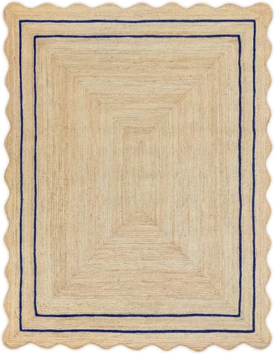 Miniatura 12 de Alfombra de Yute Natural Ondulada Festoneada - Corredor de Entrada Boho, Festón de Granja, Azul Cielo (2'x3')