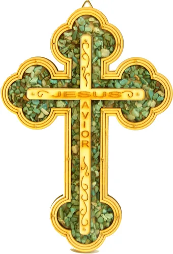 Miniatura 3 de Cruz del Salvador de Jesús Llena de Piedras Semipreciosas Cornalina Rojiza Firy de Tierra Santa