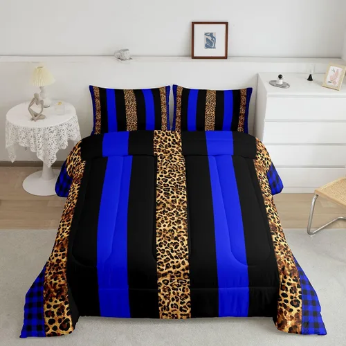 Miniatura 32 de Juego de edredón Manfei Leopardo Rosa Tamaño Individual, Juego de ropa de cama con estampado de cebra negro y blanco 2 piezas para decoración