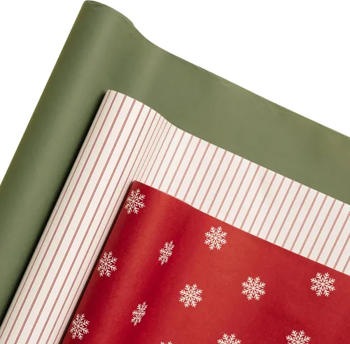 Miniatura 15 de Merry Market Rollos de Papel de Regalo de Navidad, Papel de Regalo Mate Premium, Rollo Grande de 30" x 168" pulgadas, Diseño de Rayas de Santa