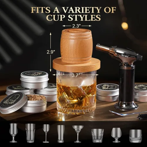 Miniatura 7 de G GOOD GAIN Kit de Ahumador de Whisky con Antorcha - Kit de Ahumador de Cóctel Old Fashioned con Virutas de Madera de 6 Sabores Set Infusor