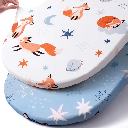 Miniatura 10 de Pack n Play Sheets, BROLEX 2 Pack Mini Crib Sheets,Stretchy Portable Fitted Playard Sheet Set, Convertible Playard Mattress Cover,Ultra Soft