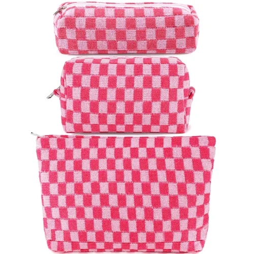 Miniatura 9 de ZLFSRQ Bolsa de maquillaje a cuadros para mujer, grande y pequeña, juego de bolsa de cosméticos a cuadros, bolsas de aseo de viaje, bolsa de Cuadros