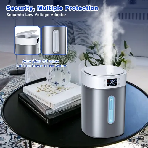 Miniatura 7 de Humidificador ultrasónico de niebla fría de 4 litros con tanque de acero inoxidable 304, control automático de humedad, luz nocturna y temporizador