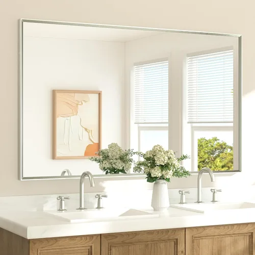 Miniatura 20 de TETOTE Espejo de Baño Dorado de 16" x 20" Latón Dorado Cepillado Rectangular con Marco Biselado Espejo de Tocador de Baño para Sobre el Lavabo