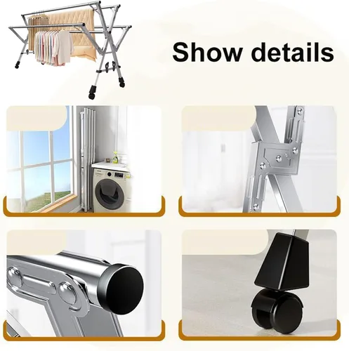 Miniatura 5 de Clothes Drying Rack for Laundry Foldable 94ft, Stainless Steel Laundry Drying Rack, Clothes Drying Rack Clothing Folding Indoor Outdoor, Outdoor