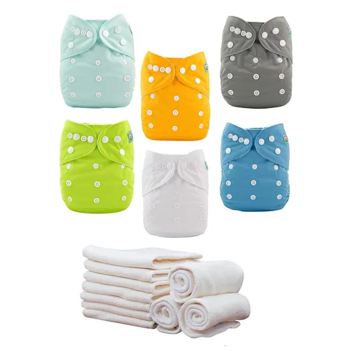 Miniatura 19 de ALVABABY pañales de tela para bebés, tamaño único y ajustable, pañales lavables y reutilizables para niños y niñas, 6 unidades con 12 rellenos