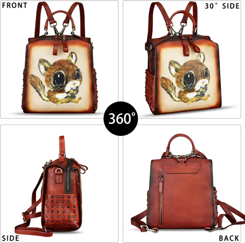 Miniatura 3 de Bolso cruzado de cuero genuino para mujer, bolso cruzado pintado a mano, bolso cruzado con asa superior, mochila convertible hecha a mano