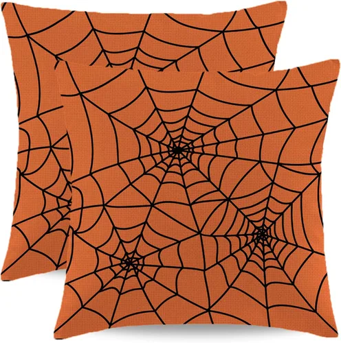 Miniatura 10 de Juego de 2 fundas de almohada de Halloween de 16 x 16 pulgadas, fundas cuadradas de lino decorativas de lino para el hogar, la cama o el sofá