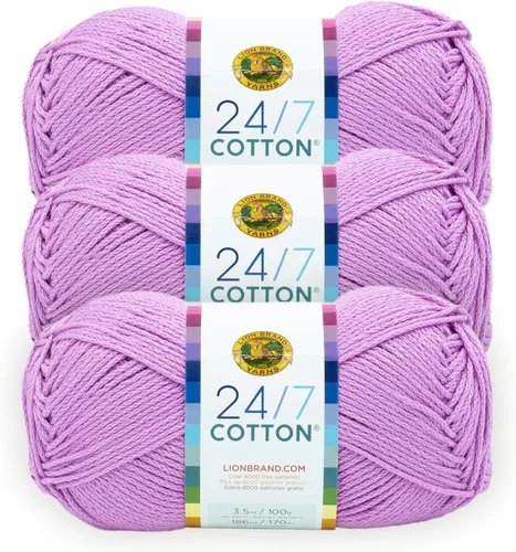 Miniatura 125 de Lion Brand Yarn, Hilo ligero mercerizado de algodón 24/7 para tejer, ganchillo y manualidades, Almirante, 1 paquete, 185 yardas de fibra natural
