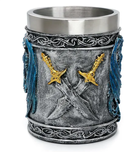 Miniatura 7 de Taza medieval de dragón azul D&D Game Mug of Throne Merchandise Beer Steins Viking Tankard Taza de café de acero inoxidable Tazas de regalo
