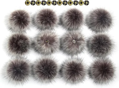 Miniatura 29 de 12 piezas de accesorios para sombreros de tejer, bola de pompón de piel sintética con botón de presión