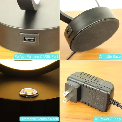 Miniatura 6 de Juego de 2 lámparas de mesa LED en espiral modernas, lámpara de mesa de control táctil de 10 W con puertos de carga USB, regulable, 3 modos de Negro