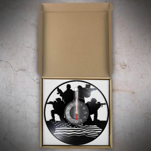 Miniatura 8 de Reloj de pared militar de diseño patriótico de 12 pulgadas, funciona con pilas, con bandera estadounidense, disco de vinilo decorativo, regalo Sin