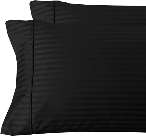 sheetsnthings Juego de 2 fundas de almohada de 300 hilos, tamaño Queen, color negro a rayas