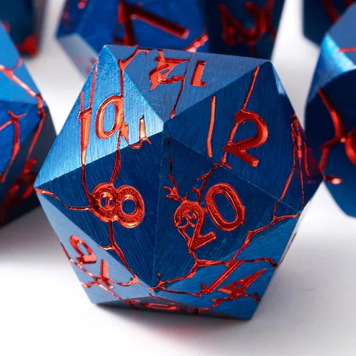 Miniatura 25 de Dados de metal para DND – Ruinas de faraón oro oscuro con grietas moradas – Juego de dados poliédricos para D&D, RPG y más – Bellamente detallados