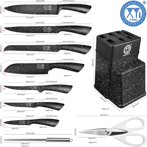 Miniatura 2 de XYJ Auténtico desde 1986, juego de bloques de cuchillos, juego de cuchillos de cocina con soporte, juego de cuchillos de chef japonés profesional