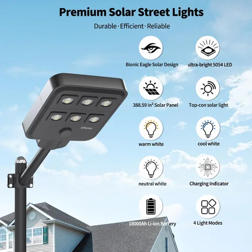 Miniatura 2 de Ofuray Of-5000W Luces solares de calle al aire libre, luz de inundación comercial del atardecer al amanecer con sensor de movimiento, IP67