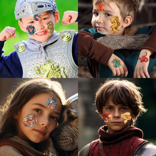 Miniatura 6 de 96 piezas de tatuajes temporales precortados de dragón, suministros de fiesta de cumpleaños, decoraciones de caballero dragón, tatuajes falsos súper