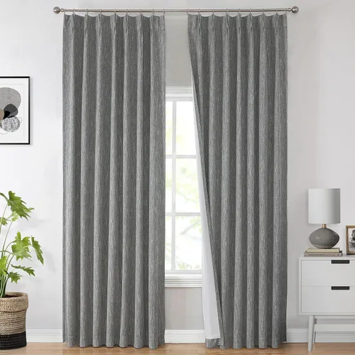 Miniatura 41 de Vision Home Cortinas marrones con pliegues pinzados de bloqueo total, cortinas de ventana de lino mezclado para oscurecimiento de la habitación, 95