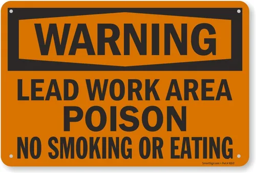 Miniatura 2 de SmartSign -S-0148 Letrero "Advertencia - Área de trabajo de plomo, veneno, no fumar ni comer" 7" x 10" Aluminio - Negro sobre Naranja